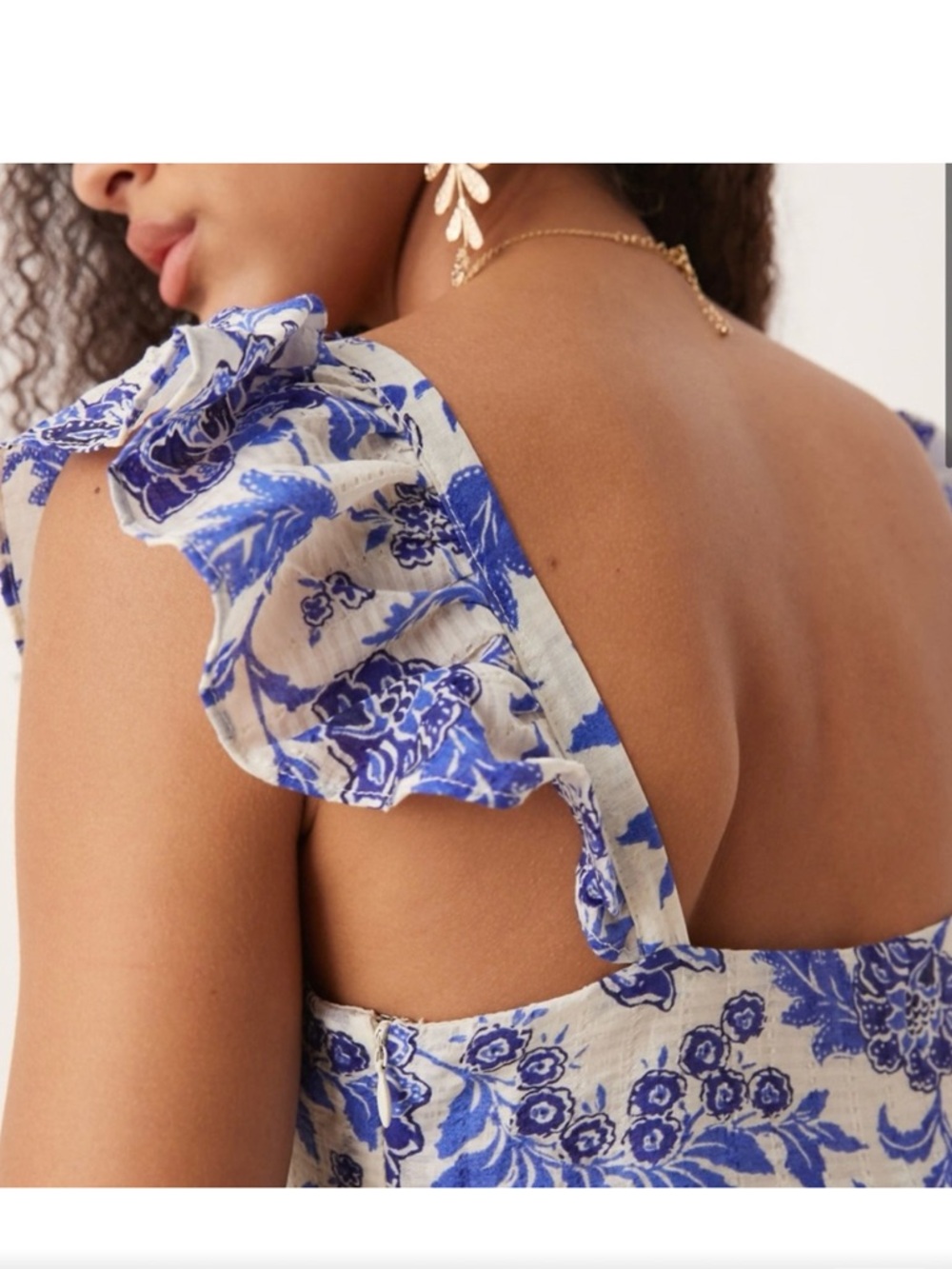 Blue Floral Ruffle-Sleeve Maxi Dress Mango - Picture 2 of 8
